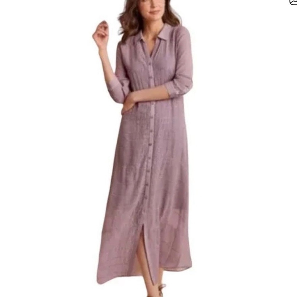 Soft Surroundings Georgette Maxi Dress Mauve Embroidered Women’s Size‎ Small
